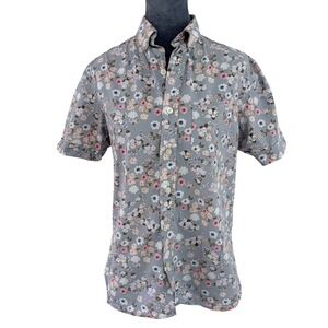 Ken LTD Vtg Cottagecore Shabby Chic Grey Floral Cotton Short Sleeve Camp Shirt S